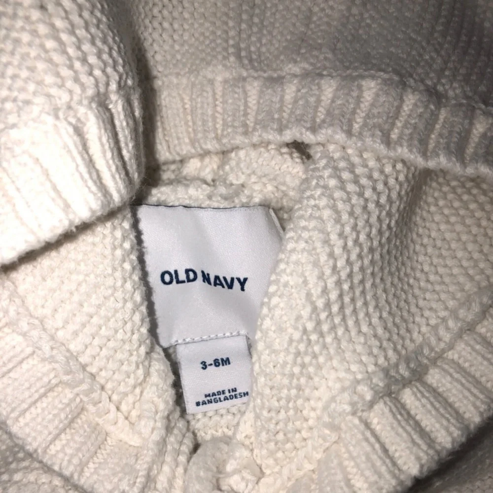 Old Navy 3-6 Months Unisex Cream Knit Cardigan Button Up Hooded Sweater